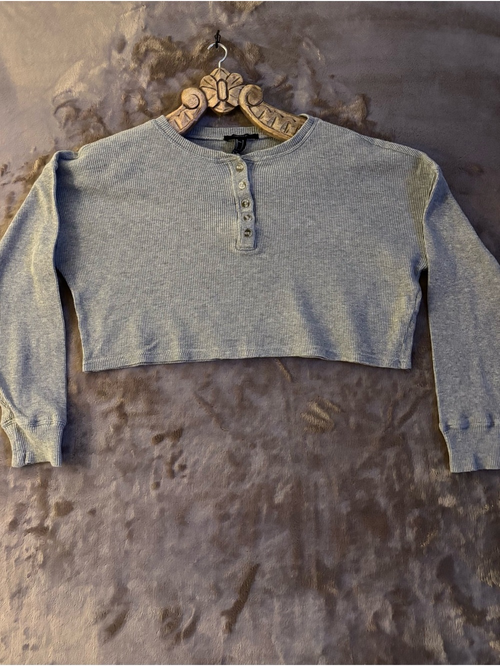 Forever 21 Oversized Ribbed Henley Crop Top Women’s Size M Gray